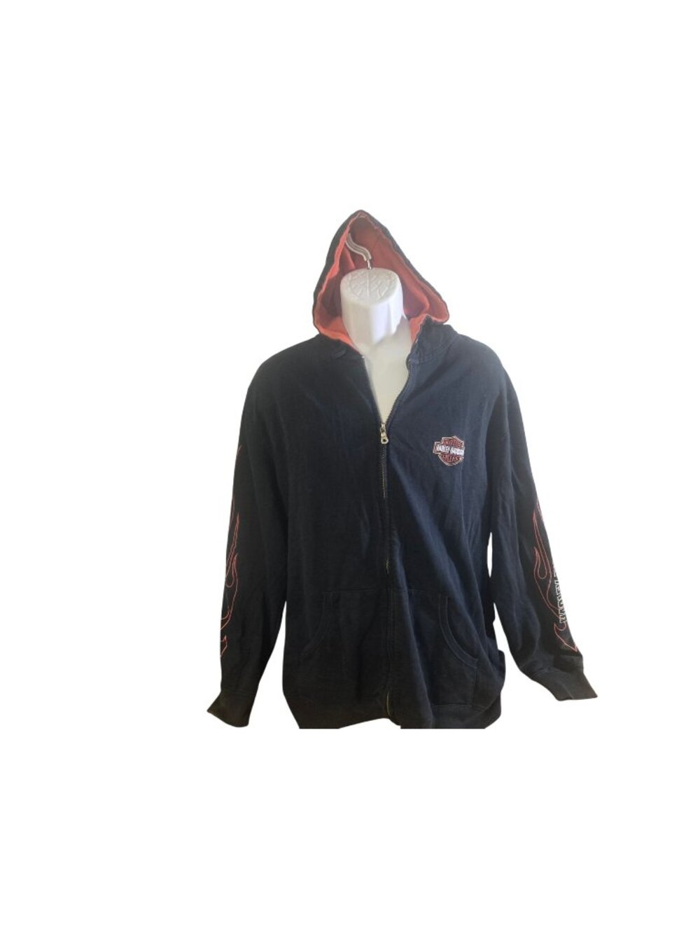 Harley-Davidson Mens Black Zip-Up Hoodie With Flame Sleeve Design Size 2XL